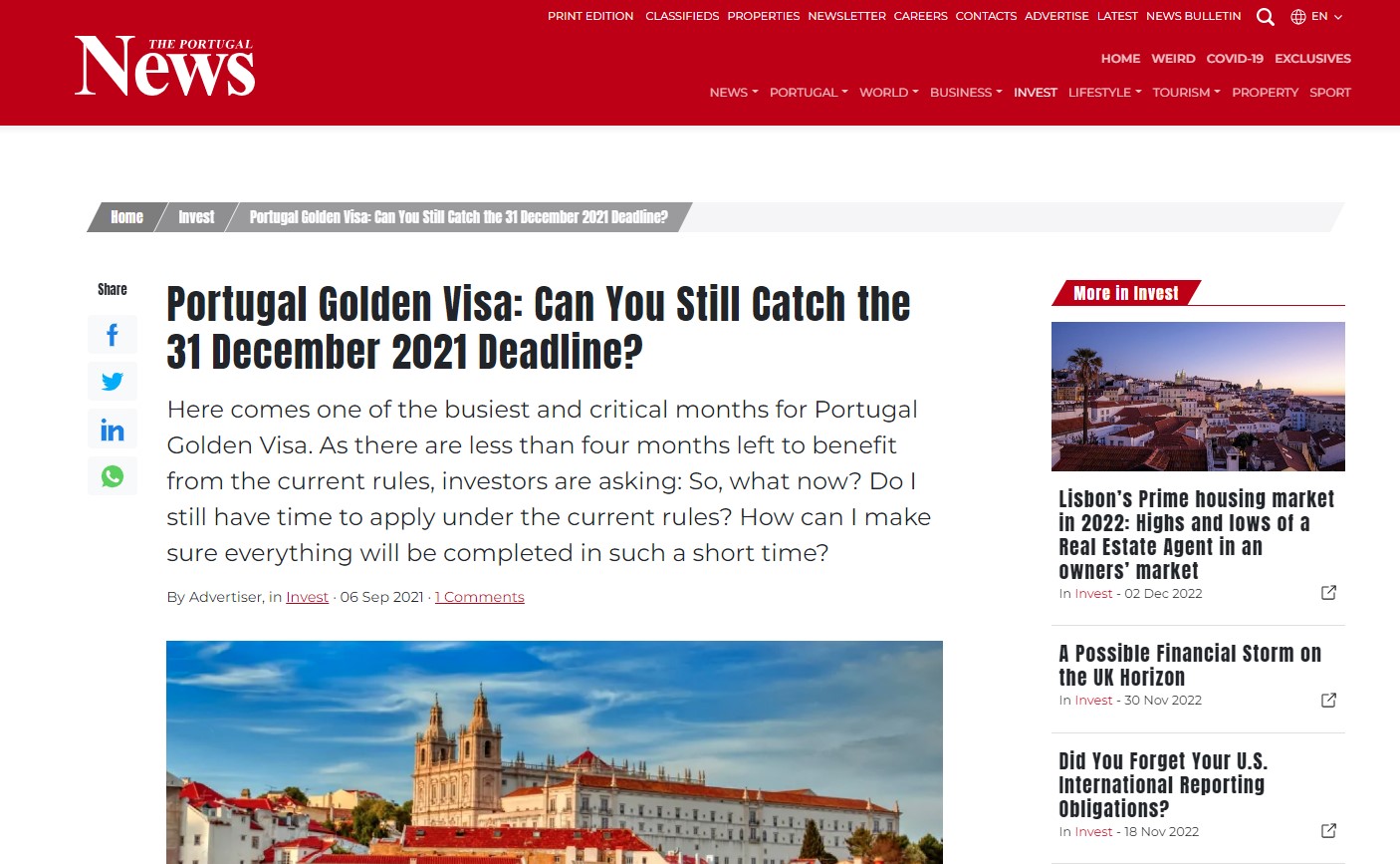 Portugal Golden Visa: Can You Still Catch the 31 December 2021 Deadline?