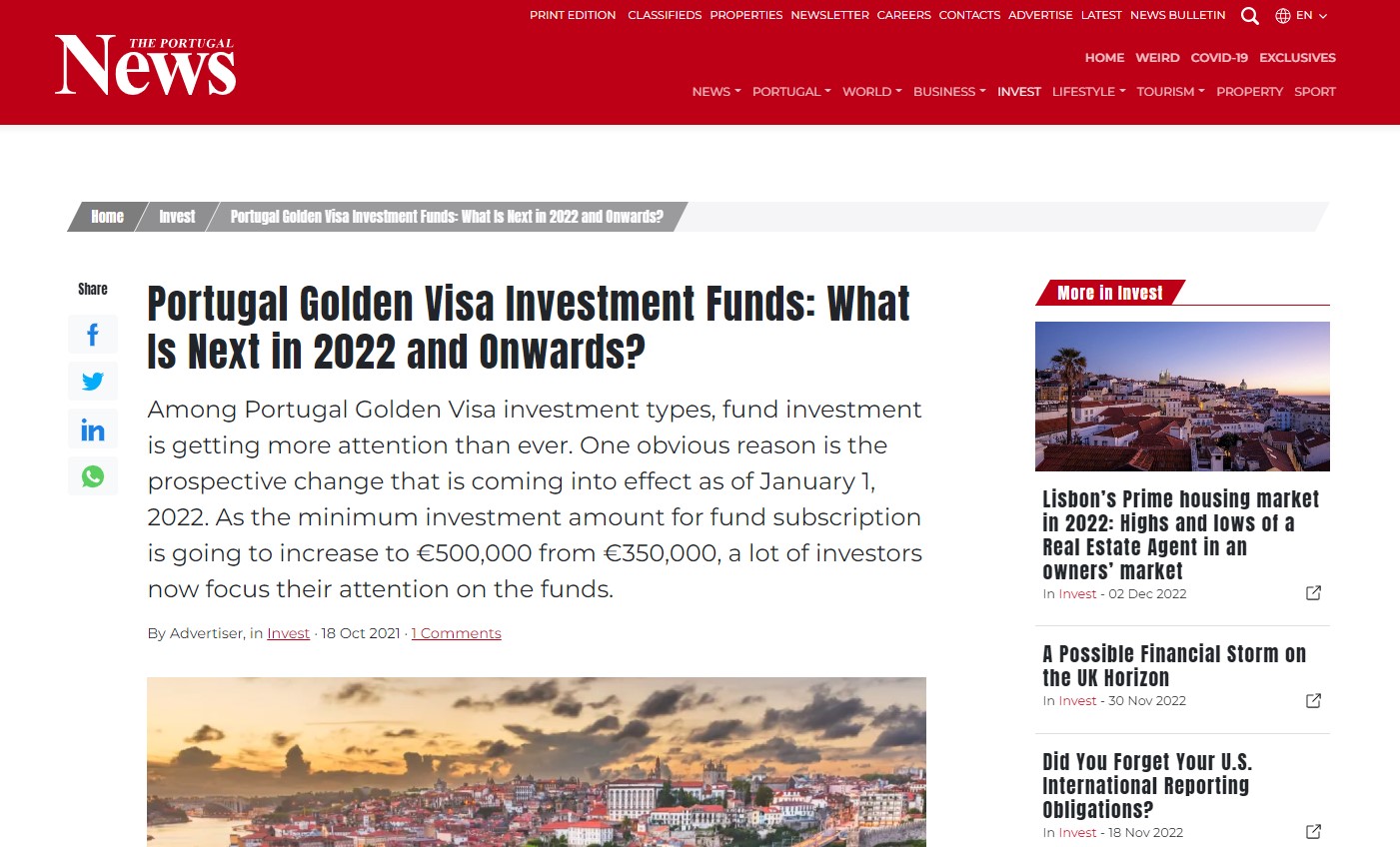 Portugal Golden Visa Investment Funds: What Is Next?